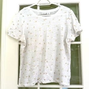 White Linen Tee, Gold Bee Pattern, XL, Like New